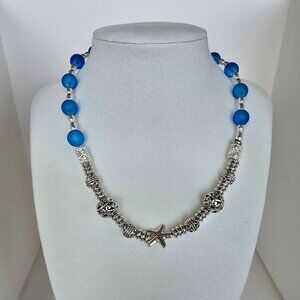 Handmade blue matte glass beaded necklace